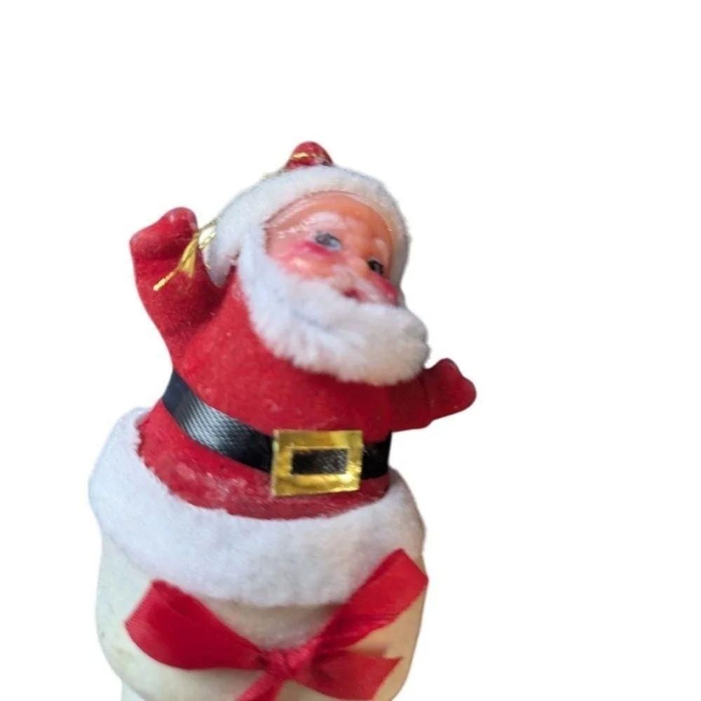 Vintage 2 Flocked Christmas Stocking Ornaments Santa Bears Holidy Decorations 5